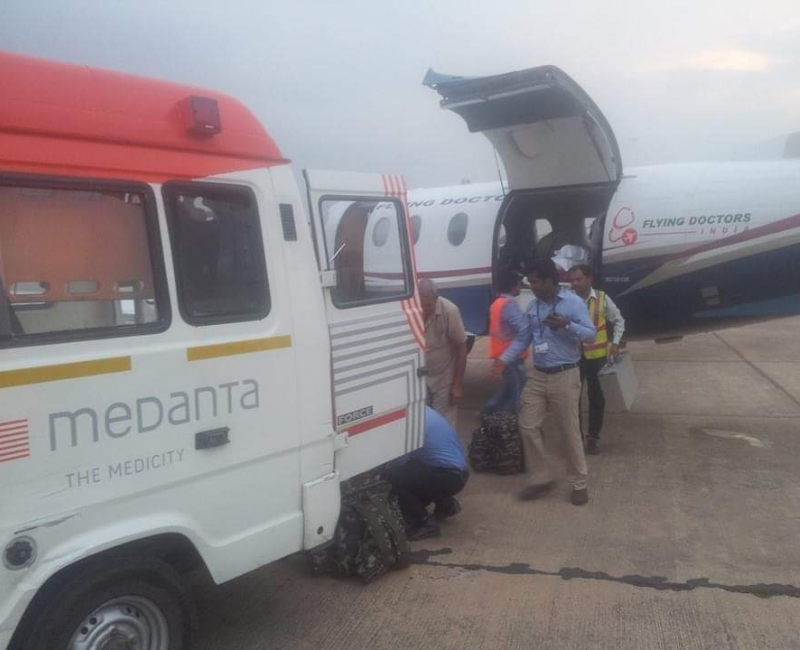 Air transport of sick child in 20