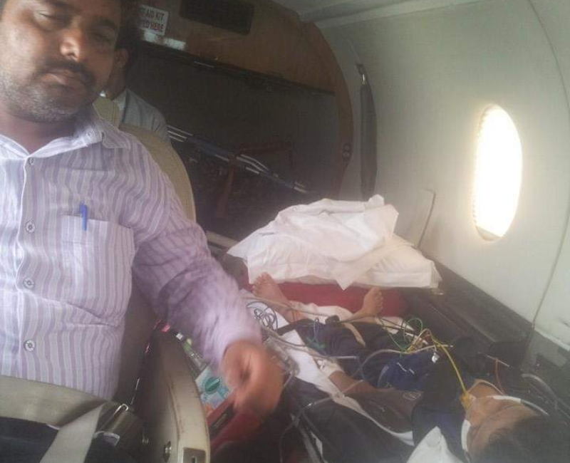 Air transport of sick child in 20